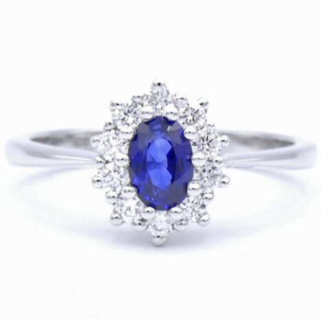 Anello diamanti e zaffiro blu