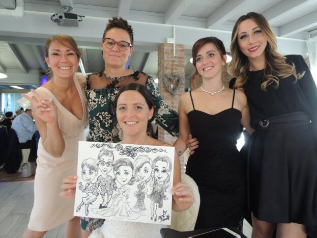 caricatura sposa e amiche